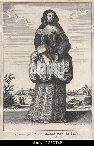Femme de Paris Allant Par La Ville; Frauen in traditioneller Tracht; Livre Curieux. Frau in Tracht aus Paris. Stockfoto