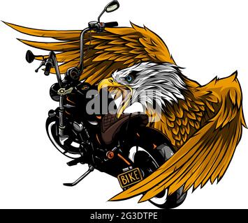 vektor-Illustration von Motorrad mit dem Kopf Adler Stock Vektor