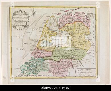 Karte der Batawischen Republik, 1798; Neue Karte der Batava.e-Republik, unterteilt in Abteilungen und Ringe, gemäß dem Gesetz der staatlichen Regelungen für das Batavier-Volk. Neue Karte der Batavianischen Republik, unterteilt in 8 Abteilungen und innen in Ringe, 1798. Stockfoto