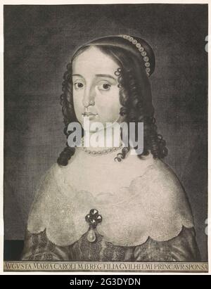 Porträt von Königin Maria Stuart. Maria Henrietta Stuart, Prinzessin von Oranien, Ehefrau von Willem II. Sie trägt eine Perlenkette um den Hals und ihre Frisur ist ebenfalls mit Perlen verziert. Stockfoto