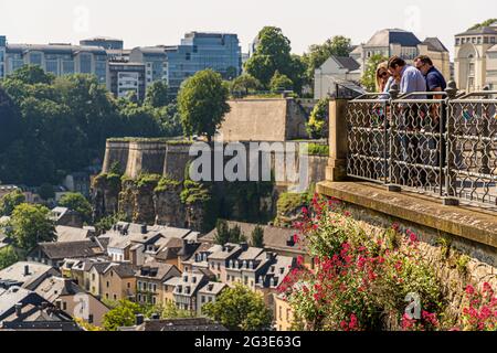 Casemates du Bock in Luxemburg. Der Bock Rock ist die Wiege der Stadt Luxemburg. Der Felsvorsprung, der an drei Seiten von den tiefen Tälern der Alzette umgeben ist, wurde ab dem Jahr 963 zu einer Festung ausgebaut Stockfoto