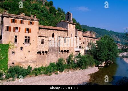 FRANKREICH. DROME (26) PONTAIX LE PROTESTIERENDE TEMPEL, DER FLUSS Stockfoto