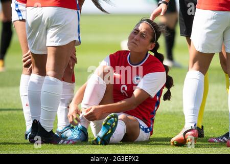 Offenbach Am Main, Deutschland. Juni 2021. Fußball, Frauen: Internationale, Deutschland - Chile im Stadion am Bieberer Berg. Chiles Nayadet López. Quelle: Sebastian Gollnow/dpa/Alamy Live News Stockfoto