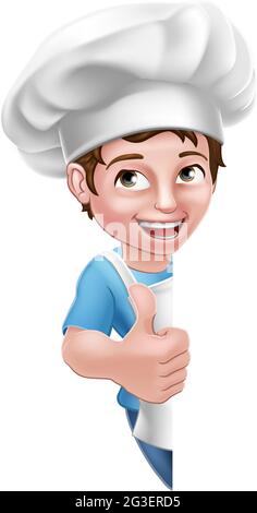 Kind Cartoon Boy Chef Koch Baker Kind Zeichen Stock Vektor