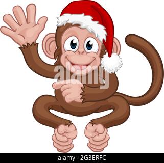 Weihnachten Monkey Zeichentrickfigur in Santa Hut Stock Vektor