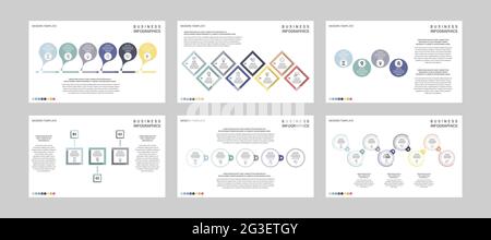 Präsentationsvektorvorlage. Farbenfrohes Infografik-Set für Folienpräsentationen auf weißem Hintergrund. Kann für Geschäftsbericht, Flyer, Broschüre verwendet werden Stock Vektor