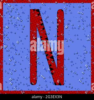 Grafik mit dem OCR-Großbuchstaben N als rotes Monogramm mit blauen Wassertropfen Stockfoto