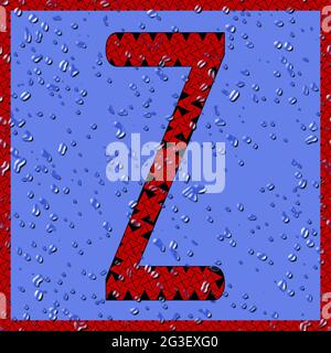 Grafik mit dem OCR-Großbuchstaben Z als rotes Monogramm mit blauen Wassertropfen Stockfoto