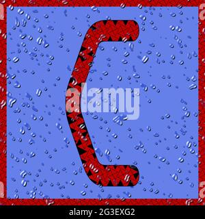 Grafik mit dem OCR-Großbuchstaben C als rotes Monogramm mit blauen Wassertropfen Stockfoto