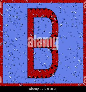 Grafik mit dem OCR-Großbuchstaben B als rotes Monogramm mit blauen Wassertropfen Stockfoto