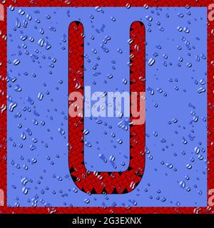 Grafik mit dem OCR-Großbuchstaben U als rotes Monogramm mit blauen Wassertropfen Stockfoto