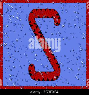 Grafik mit dem OCR-Großbuchstaben S als rotes Monogramm mit blauen Wassertropfen Stockfoto