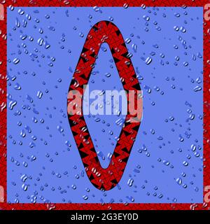 Grafik mit dem OCR-Großbuchstaben O als rotes Monogramm mit blauen Wassertropfen Stockfoto