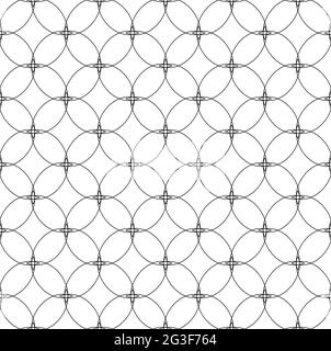 Nahtloser Vektor monochrome Muster von geometrischen Formen, Linien, Kreisen und Rauten.Abstraktes nahtloses Vektor-Schwarz-Muster in linearem Stil isoliert Stock Vektor