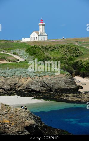 FRANKREICH. MORBIHAN (56) BELLE ILE EN MER ISLAND. LEUCHTTURM LES POULAINS (BILD NICHT VERFÜGBAR FÜR KALENDER ODER POSTKARTEN, DIE IN FRANKREICH VERÖFFENTLICHT WURDEN) Stockfoto