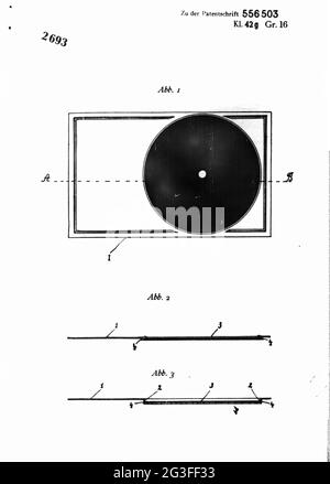 Unterlagen, Patent, Patentschrift Nummer 556503, Reichspatentamt, unter: Willy Glaess, ARTIST'S COPYRIGHT MUSS NICHT FREIGEGEBEN WERDEN Stockfoto