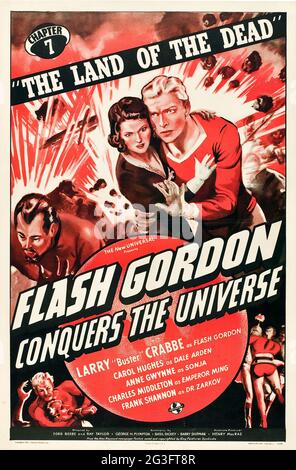 FILMPLAKAT: Flash Gordon erobert das Universum (Universal, 1940) feat. Larry „Buster“ Crabbe als Flash Gordon und Carol Hughes als Dale Arden. Stockfoto