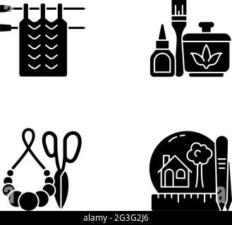 Kreative Basteln schwarze Glyphen-Symbole auf weißem Raum gesetzt Stock Vektor