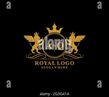 AQ Buchstabe Lion Royal Luxury heraldic, Crest Logo Vorlage in Vektorgrafik für Restaurant, Royalty, Boutique, Cafe, Hotel, Heraldik, Schmuck, Mode und Stock Vektor