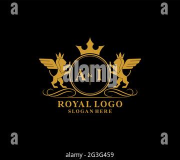 AI Letter Lion Royal Luxury heraldic, Crest Logo Vorlage in Vektorgrafik für Restaurant, Royalty, Boutique, Cafe, Hotel, Heraldik, Schmuck, Mode und Stock Vektor