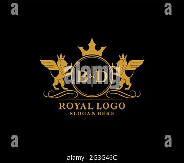 BD Buchstabe Lion Royal Luxury heraldic, Crest Logo Vorlage in Vektorgrafik für Restaurant, Royalty, Boutique, Cafe, Hotel, Heraldik, Schmuck, Mode und Stock Vektor
