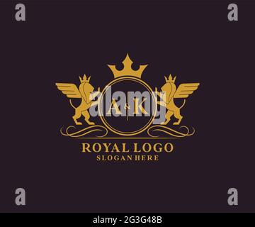 AK-Buchstabe Lion Royal Luxury heraldic,Crest Logo Vorlage in Vektorgrafik für Restaurant, Royalty, Boutique, Cafe, Hotel, Heraldik, Schmuck, Mode und Stock Vektor