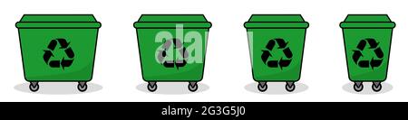 Papierkorb-Symbol. Satz von Papierkorbsymbolen. Mülleimer in verschiedenen Größen. Vektorgrafik. Grüne Abfalleimer Stock Vektor