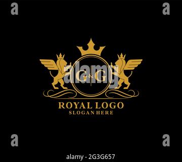 GG Letter Lion Royal Luxury heraldic, Crest Logo Vorlage in Vektorgrafik für Restaurant, Royalty, Boutique, Cafe, Hotel, Heraldik, Schmuck, Mode und Stock Vektor