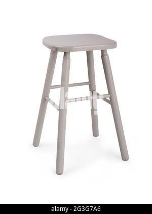 Alter grauer Hocker aus Holz isoliert Stockfoto