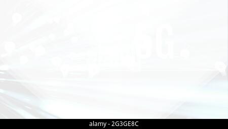 5g Text über Netz von Verbindungen gegen auf weißem Technologiehintergrund Stockfoto