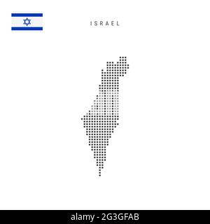 Karte mit quadratischen Punkten und Muster von Israel. Israelische gepunktete Pixelkarte mit isolierter Nationalflagge auf weißem Hintergrund. Vektorgrafik. Stock Vektor