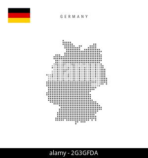 Quadratische Punkte Musterkarte von Deutschland. Deutsche gepunktete Pixelkarte mit isolierter Nationalflagge auf weißem Hintergrund. Vektorgrafik. Stock Vektor