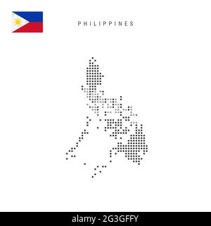 Karte mit quadratischen Punkten von den Philippinen. Philippinische gepunktete Pixelkarte mit isolierter Nationalflagge auf weißem Hintergrund. Vektorgrafik. Stock Vektor