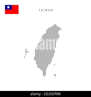 Karte mit quadratischen Punkten von Taiwan. Taiwanesische gepunktete Pixelkarte mit isolierter Nationalflagge auf weißem Hintergrund. Vektorgrafik. Stock Vektor