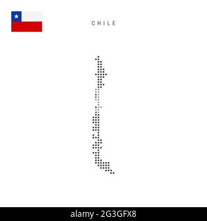 Karte mit quadratischen Punkten von Chile. Chilenische gepunktete Pixelkarte mit isolierter Nationalflagge auf weißem Hintergrund. Vektorgrafik. Stock Vektor