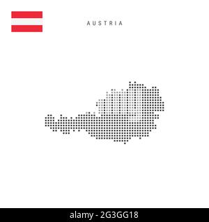 Quadratische Punkte Musterkarte von Österreich. Österreichische gepunktete Pixelkarte mit isolierter Nationalflagge auf weißem Hintergrund. Vektorgrafik. Stock Vektor