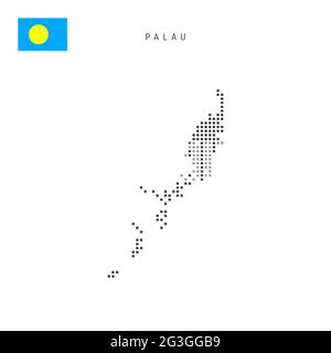 Karte mit quadratischen Punkten von Palau. Palauan gepunktete Pixelkarte mit Nationalflagge auf weißem Hintergrund isoliert. Vektorgrafik. Stock Vektor