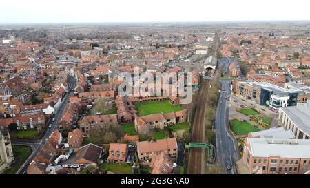 Luftaufnahme von Beverley Town, Flemingate and East Riding College, Beverley, East Riding of Yorkshire, England, Großbritannien, Januar 2021 Stockfoto