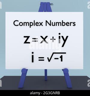 3D-Darstellung von komplexen Zahlen Titel, über die mathematische Definition einer komplexen Zahl. Stockfoto