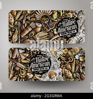 Cartoon Vektor Doodle Satz von indianischen Banner-Vorlagen. Corporate Identity für die Verwendung auf Einladungen, Karten, Apps, Branding, Flyern, Begrüßung Stock Vektor