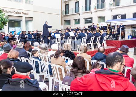 MALAGA, SPANIEN - 25. JAN 2015: Konzert der städtischen Musikgruppe (Banda Municipal de Musica) auf spanisch Malaga. Stockfoto