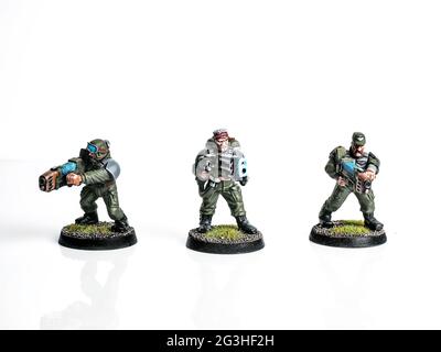 Warhammer 40k Imperiale Wachen Figuren, Figuren, Kriegsspiel Stockfoto