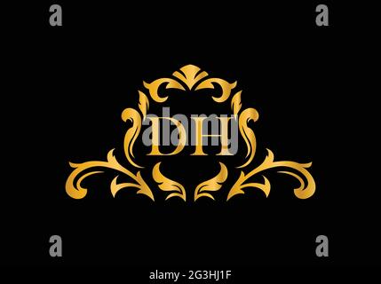 Luxusbuchstaben DH. Goldenes Blumenalphabet . Monogram Initialen perfekt für Hochzeitseinladungen, Grußkarte, Logo und anderes Design. Stock Vektor