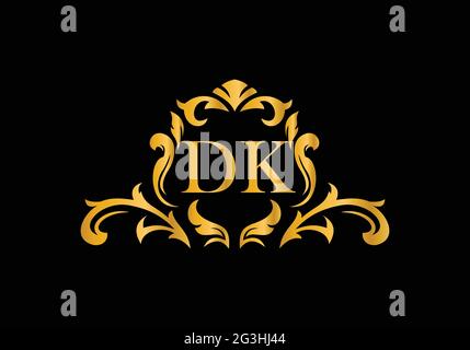 Luxus Alphabet Buchstaben DK. Goldenes Blumenalphabet . Monogram Initialen perfekt für Hochzeitseinladungen, Grußkarte, Logo und anderes Design. Stock Vektor