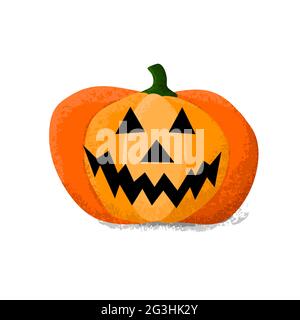 Halloween gruselig Cartoon Kürbis. Orange Kürbis isoliert auf weißem Hintergrund. Herbsturlaub. Festliches gruseliges Gemüse Maskottchen. Lächelnder Schnitt f Stock Vektor