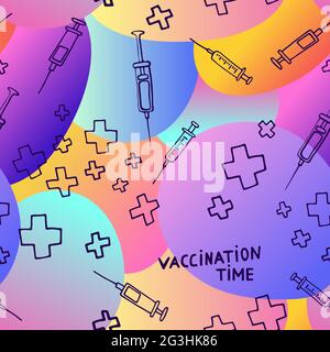 Zeit für die Impfung. Nahtloses medizinisches Muster. Impfung von Krankheiten, Prävention von Krankheiten, Gesundheitsversorgung. Vektor Medizin Illustration mit pharmazeuti Stock Vektor