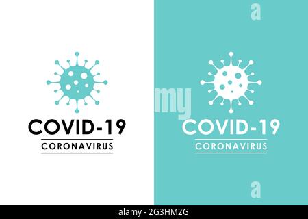 Coronavirus-Logo mit Bakterien in Weiß- und Blautönen. Vektorgrafik Stock Vektor