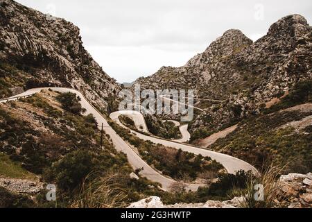 Kurvenreiche Straße in Mallorca, Spanien, genannt Sa Calobra Stockfoto