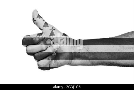 Alte Frau mit Arthritis geben den Daumen nach oben Zeichen Stockfoto