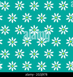 Nahtloses Muster mit floralen Motiven in 3 Farben. Grüner Hintergrund. Stockfoto